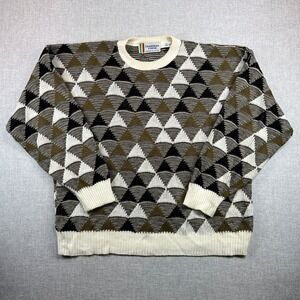VTG 90s Charming Forge Geometric Knit Sweater Men 3XL Olive Black Acrylic Retro